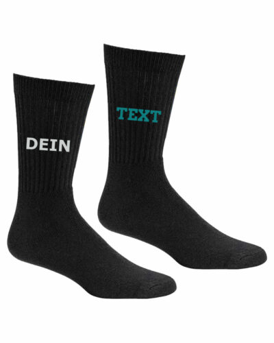 Personalisierte Tennissocken mit Text Bestickung Schwarz