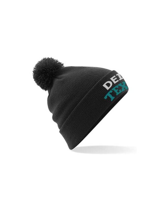 Personalisierte Pom-Pom Beanie mit Text Bestickung